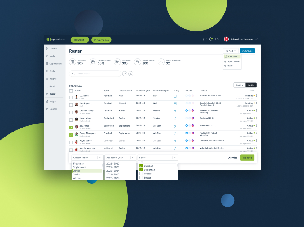 Opendorse Roster Revamp